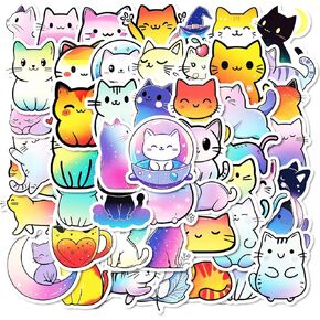 50 Pcs Cute Stickers for Kids,Cute Stickers Kawaii Cat Decor Cat Party Favors for Teens Girls Vinyl Waterproof Stickers for Water Bottle Laptop Scrapbook, Starry Sky Cat Themed Stickers Pack
