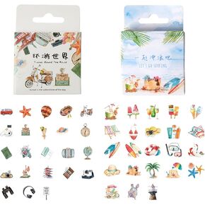 Travel Surfing Stickers Set, MAXLEAF 92PCS Vintage Traveling Tourism Beach Stickers for Laptop Pad Computer Vacuum Flask Planner Post Card Letter Art Projects Crafts Diary Journaling Decals