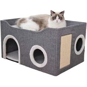 مخبأ كهف Cat House مع كرة معلقة ووسادة خدش ، قابلة للطي (رمادي ، 21.6 × 15.7 × 15.7 بوصة)
