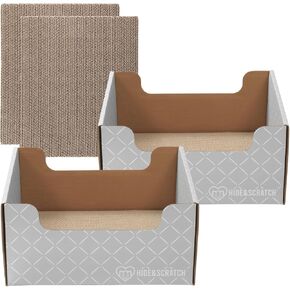 2x Hide & Scratch Cat Scratcher مربعات بالإضافة إلى 2 عبوات خدش