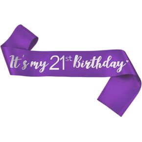 It's My 21st Birthday Sash Purple, Birthday Sash for Girls, Birthday Girl Sash for Birthday Gifts Party Decorations and Supplies, Purple with Silver