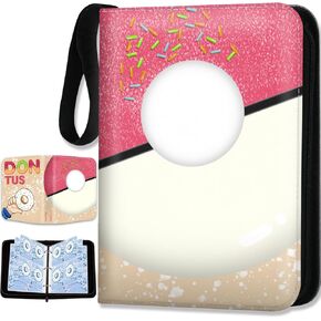 Card Binder Donuts Trading Card Binder Pink Card Holder 4 Pocket Zipper Binder for Collection Card Sports Cards MTG Football Play Cards Storage
