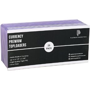 Currency Toploaders (100-Count) Rigid Holders for US Banknote Bills Premium Hard Plastic Sleeves