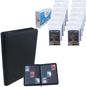 1200 Pack Ultra Clear Penny Card Sleeves Bundle with 9 Pocket Zippered Black Trading Card Binder for 360 Cards