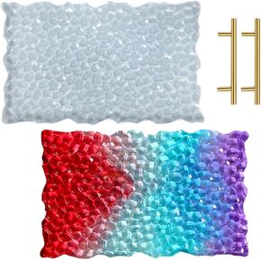 Large Irregular Tray Resin Mold, Rectangle Silicone Tray Mold wih Golden Handles for Serving Tray Platter Mold for Epoxy Resin