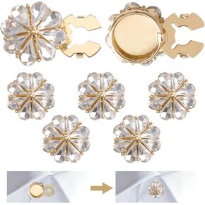 6pcs Golden Flower Shaped Crystal Button Cover Crystal Fancy Buttons for Dress Detachable Shirt