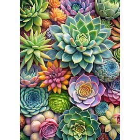 RICUVED Succulent Diamond Painting Kits for Adults, 5D Diamond Painting Plants Diamond Art Kit for Beginner, Full Round Drill Diamond Art Paint Gem Art Crafts Kits for Home Decor 12x16inch