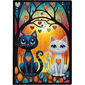 JISHSHAY Diamond Art Notebook Journal Diamond Painting Note Book Gem Art Sketchbook Gem Painting Blank Notebook Mosaic Kits for Adults Diary with Special Shaped 14.5×21cm/5.7×8.26in Cat Heart