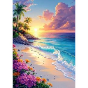 مجموعات الطلاء في Newenmo Summer Diamonds للبالغين المبتدئين ، DIY 5D Beach Diamond Art Paint مع الماس الدائري ، وأزهار الحفر الكاملة Diamonds Art Paint