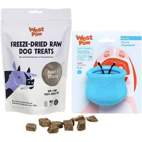 West Paw Beef Beef الكبد المجفف الكلب الخام و zogoflex toppl علاج ألغاز لعبة الكلاب (صغيرة ، أكوا)