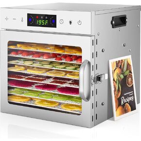 HOPERAN Food Dehydrator, 12 Stainless Steel Trays Dehydrators for Food and Jerky, Herbs, Fruit, Dehydrator Machine with Digital Timer and Temperature Control, Overheat Protection, Recipe Book Included