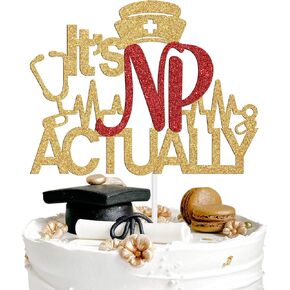 It's NP Actually Cake Topper, Congrats Nurse, Future Nurse Practitioner, Class of 2025 Nursing School Survivor Graduation Party Decoration Supplies, Gold and Red Glitter