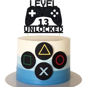 Level 13 Unlocked Video Game Cake Topper for 13th Birthday Party Decoration Video Game Controller Theme Cake Topper