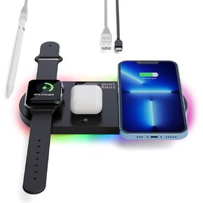 4 in 1 Wireless Charger Pad, 15W Wireless Charging Station without adapter for iPhone 14/13/12/11/X/8 Series, Wireless Charging Pad Compatible with Apple Watch (Only), AirPods 3 (with 1 USB C-A Cable) in Kuwait