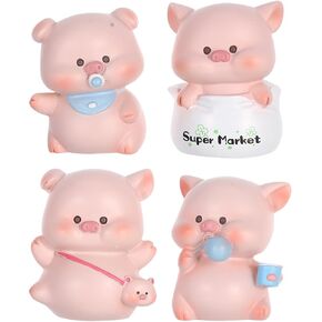 DECHOUS 4Pcs Miniature Pig Figurines Car Dashboard Cute Mini Pigs Statue Resin Pig Cake Toppers Figurines Toys for Birthday Party, DIY Crafts, Home Desk Decor