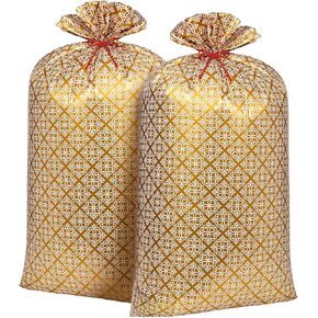 2 Pcs 70 Inches Jumbo Gift Bag Large Golden Plastic Gift Bag Extra Large Wedding Bag Oversized Gift Bags with Ropes for Bachelorette Parties Bridal Showers Baby Shower (Texture)