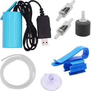 YXQ Mini Aquarium Air Pump 6 PCS/Set Adjustable Quiet USB Power Air Stone with Airline Tubing, Check Valve and Hanging Buckle for Aquarium Fish Tank Outdoor Fishing (9319)