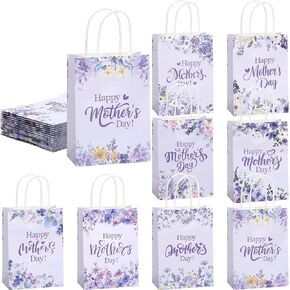 Kolldenn 24 PCS أكياس هدايا عيد الأم السعيد 8.3 "الأرجواني الأرجواني الأرجواني الأكياس الجيدة مع مقابض غلاف هدية للنساء احتفال عيد ميلاد حفلة عيد الأم لحفل الزفاف