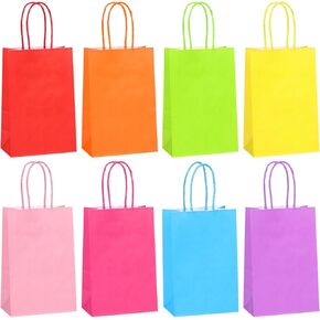 أكياس هدايا الورق الملونة 48pcs 48pcs ، 5.2 "× 3.3" × 8 "، 6pcs/اللون ، قوي وفارغ لاستلواحات الحفلات متعددة المسح