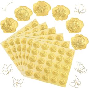 300 PCS ملصقات غلاف مغلف من الذهب ، 6 أنماط ، ملصقات ختم الشمع الفراشة لبطاقات تحية الزفاف دعوات عيد ميلاد حفلة استحمام الطفل