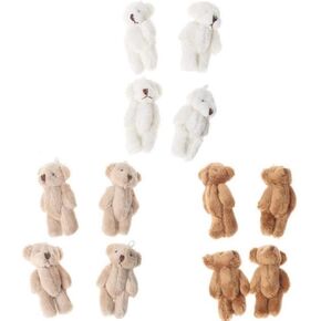 12Pcs 6CM Plush Small Joint Teddy Bear Bulk Stuffed Animal Toys Wedding Gift Box Doll Toy for Birthday Cake Wedding Decorations Party Favors Supplies Bag DIY Accessory,White&Beige&Brown