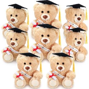 Jenaai 8 Pcs Graduation Bear 2025 with Black Cap 10 Inches Bulk Class of 2024 Soft Cute Bear Stuffed Animal Toys for Commemorative Celebratory Keepsakes Gift (Colorful Ribbon)
