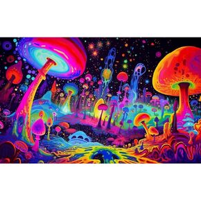 فطر الخيال الفطر الخلفية المائية الملخص الغامض الفطر المناظر الطبيعية الخلفية terrarium مذهلة الفطر قوس قزح موضوع السمكة خزان الخلفية ملصق خلفية الزخارف فينيل 36x18in