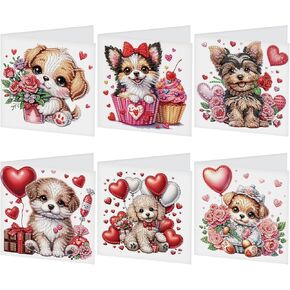JISHSHAY 6 PCS Diamond Painting Greeting Cards Diamond Art Greeting Card Kits 5D Diamond Painting for Adults Birthday Cards Diamond Art for Adults Blank Cards for Holiday Birthday with Envelope Dog