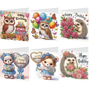 JISHSHAY 6 PCS Diamond Painting Greeting Cards Diamond Art Greeting Cards Gem Art for Adults Birthday Cards Diamond Art for Adults Blank Cards for Holiday Birthday with Envelope Happy Birthday