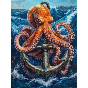 Pavemlo 5D Diamond Art Kits for Adults Octopus on The Sea, Full Drill Diamond Art Animals Pictures Paint with Diamonds, DIY Cross Stitch Jewel Art Rhinestone Craft for Home Wall Decor 12x16 Inch