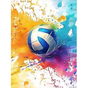 Qaceyid Volleyball Diamond Art Painting Kits للبالغين ، والرياضات الماس 5D للبالغين ، ورسم تدريبات مستديرة بواسطة Art Art and Crafts for Home Wall Decor Gift 12x16 Inch