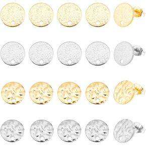 UNICRAFTALE 40 Pcs 2 Colors 2 Styles Stainless Steel Stud Earring Findings with Earring Backs Textured Flat Round Stud Earring Metal Post Earring for DIY Earrings Jewellery Making
