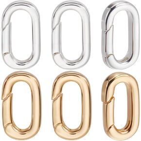 Beebeecraft 10pcs 2 ألوان حلقات بوابة الربيع الفضية والذهب 18 كيلو مطلي 25 × 11x20.6mm نابض بيضاوي الربيع قلادة موصل قلادة مُحسّن لمجوهرات مفاتيح DIY (الفضة الذهب)