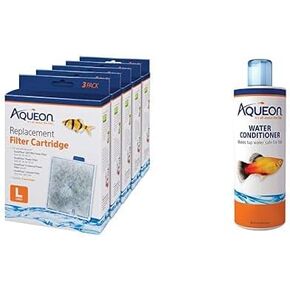 Aqueon Water Filter Replacement Cartridge, Large, 15 Pack Aquarium Fish Tank Water Conditioner Bottle, 16 oz Bundle