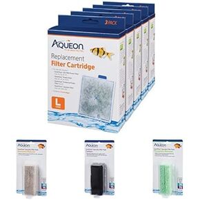 Aqueon 15 Pack Large Replacement Filter Cartridges with Ammonia Reducer 4 Pack Pads, Carbon 4 Pack Pads, and Phosphate Remover 4 Pack Pads for QuietFlow 20 and 75 Bundle