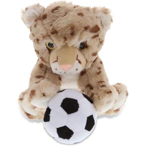 DolliBu Squat Cheetah Stuffed Animal with Soccer Ball Plush - Soft Huggable Cheetah, Adorable Playtime Squat Cheetah Plush Toy, Cute Wild Life Sports Gift for Kids and Adults - 8.5 Inch