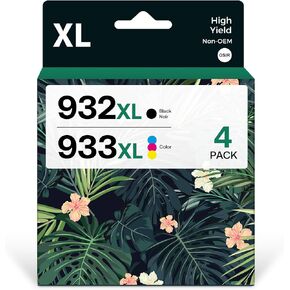 932XL 933XL Compatible for HP 932 933 Ink cartridges Combo Pack High Yield Replacement Work for HP OfficeJet 6100 6600 6700 7110 7510 7612 7610 Printers (Black, Cyan, Magenta, Yellow, 4 Packs)