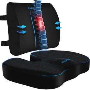 Seat Cushion, Lumbar Support Pillow with Adjustable Strap-Chair Cushions for Sciatica Pain Relief-with Washable Cover Memory Foam for Car, Travel and Wheelchair-Black