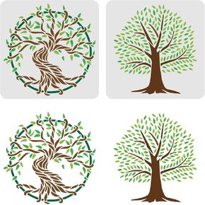 FINGERINSPIRE 2 Pcs Tree of Life Stencils Template 11.8x11.8inch Plastic Tree Drawing Painting Stencils Square Reusable Stencils for Painting on Wood, Floor, Wall and Tile