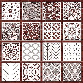 16 Pieces Wall Stencils for Painting, Herringbone Geometric Cubist Modern Wall Stencil, Reusable Templates for Painting on Walls Canvas DIY Craft Scrapbooking Stamp Card Making(8x8Inch)