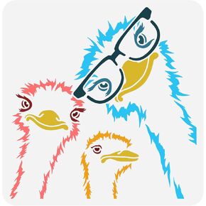 FINGERINSPIRE Funny Ostrich with Glass Stencil 11.8x11.8inch Reusable Ostrich Drawing Template Animal Theme Home Decor Stencil Plastic Hollow Out Stencil for Painting on Wall Wood Furniture