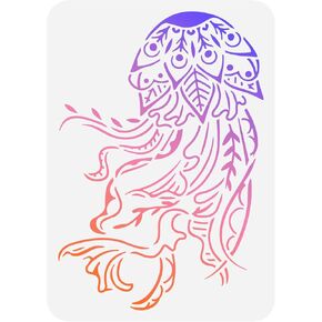 FINGERINSPIRE Jellyfish Painting Stencil 11.7x8.3 inch Hollow Out Marine Life Craft Stencil Reusable Flower Shape Jellyfish Stencil Sea Animal Template for Wall, Tiles, Fabric, Furniture Decor