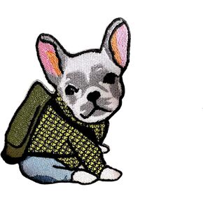 TH Puppy pet French Bulldog Dog Cute Cartoon logo8 Patches Sew Iron on Embroidered Applique Badge Sign Patch Jacket T-Shirt Clothing Costume