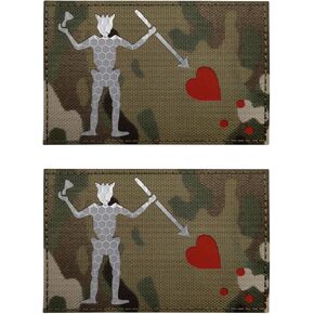 2 PCS Blimark IR Infrared Reflective Black Beard Flag Patches, Edward Teach Patch, Pirate Flag Patch, Hook and Loop, Laser Cut Patch for Tactical Backpacks, Clothing, Jeans, Hats, Bags