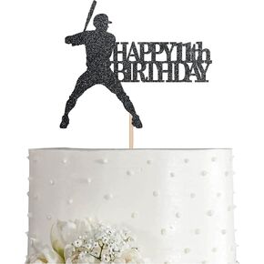 Black Baseball 11 Birthday Cake Topper, Glitter Happy 11th Birthday Party Decoration