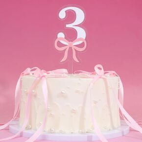 Pink Bow 1st Birthday Cake Topper-Pink Bow One Birthday Decorations,Bridal Shower Bachelorette Cake Flag,Sweet 1st party Photo Smash Props