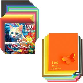 220 ورقة ملونة البطاقات ، 100 ورقة 8.5 "× 11" ورقة بطاقة - 25 ألوان متنوعة ، 120 ورقة 12 "× 12" الورق الورق -20 ، مخزون البطاقات لخلاصات ، صنع البطاقات ، لوازم الحرفية