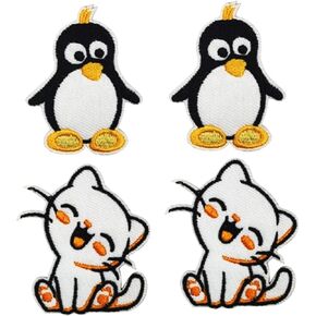Minason 4pcs متنوعين Cartoon Penuins Cats خياطة/الحديد على الإكسسوارات المزخرفة للرقعة المطرزة لأكياس الملابس قبعات جينز فستان على ظهره