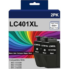LC401XL LC401 XL خراطيش حبر متوافقة مع Brother LC 401 XL 401XL العمل مع Brother MFC-J1010DW MFC-J1012DW MFC-J1170DW MFC-J1800DW PRINTER 2 Black ، 2 Pack.