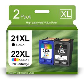 Remanufactured 21 and 22 Ink Cartridge Replacement for HP 21XL 22XL Ink Cartridge Combo Pack (C9351AN & C9352AN) for HP Deskjet F2210 F4180 Officejet 4315 J3680 Printers (1Black 1Tri-Color)